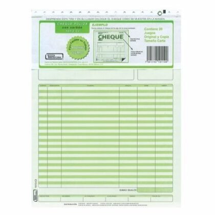 BLOCK CHEQUE POLIZA CON C PRINTAFORM CTA 20J
