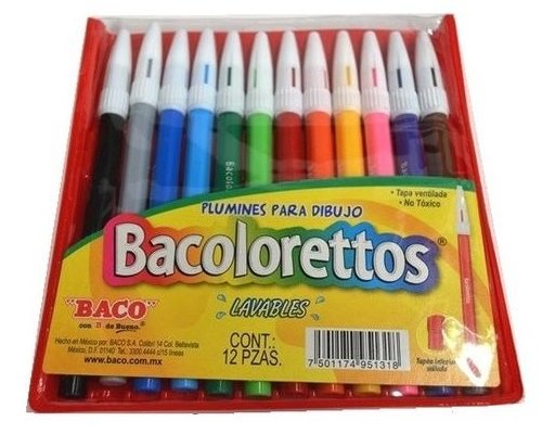 PLUMÍN BACO BACOLORETTO CON 12 COLORES