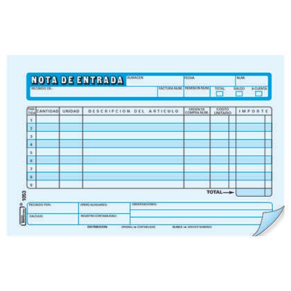 BLOCK NOTA DE ENTRADA PRINTAFORM 1/2CT 25