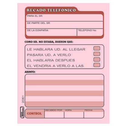 BLOCK RECADO TELÉFONO PRINTAFORM 1/4 CTA 50H