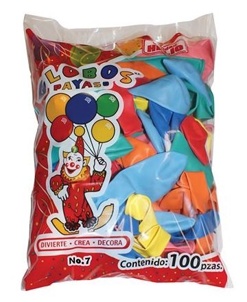 GLOBOS NO.7 PAYASO COLOR SURTIDO 100 PZ
