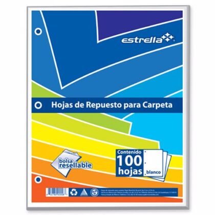 HOJAS PARA CARPETA CARTA ESTRELLA BLANCO 100 HOJAS