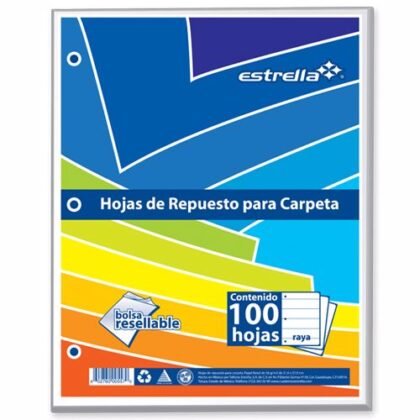 HOJAS PARA CARPETA CARTA ESTRELLA RAYA 100 HOJAS