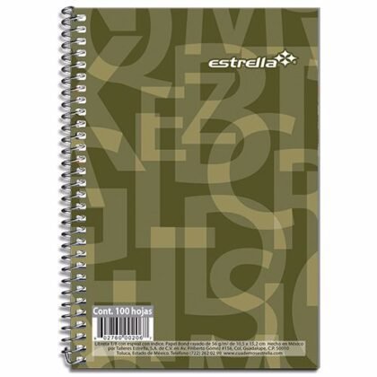 LIBRETA 1/8 ESTRELLA CON INDICE, ESPIRAL RAYA 100 HOJAS