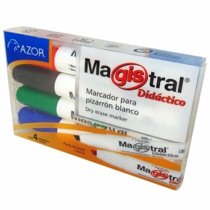 PLUMÓN PARA PIZARRON DIDACTICO MAGISTRAL AZOR CON 4 COLORES