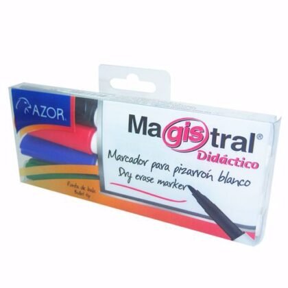 PLUMÓN PARA PIZARRON DIDACTICO MAGISTRAL AZOR FINO 4 COLORES