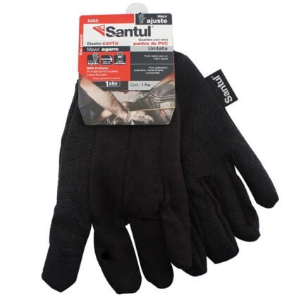 GUANTES SANTUL POLIESTER CON PTOS PVC NEGRO