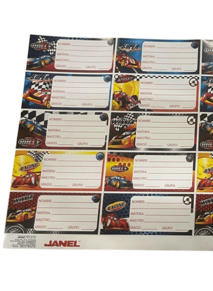 PLANILLA ETIQUETA ESCOLAR JANEL GALAS AUTOS