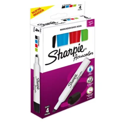 MARCADOR BEROL SHARPIE ACUACOLOR 4 PZ COL. SURTIDOS ESTUCHE DE MARCADORES BASE AGUA