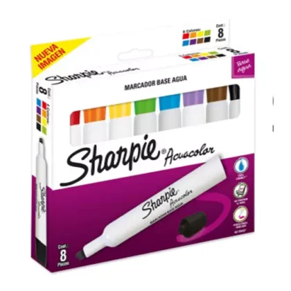 MARCADOR BEROL SHARPIE ACUACOLOR 8 PZ COL. SURTIDOS ESTUCHE DE MARCADORES BASE AGUA