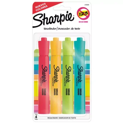 RESALTADOR BEROL SHARPIE  TANK CAJA CON 4 PIEZAS COLORES FLUORESCENTES SURTIDOS