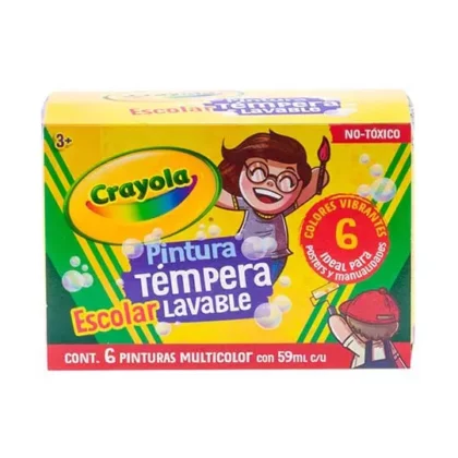 PINTURA CRAYOLA TEMPERA LAVABLES  MULTICOLOR, 59 ML, 6 COLORES