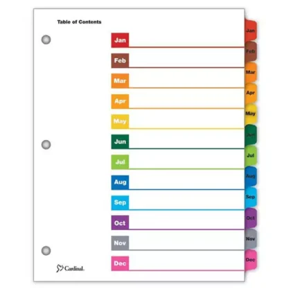 SEPARADOR MENSUAL OXFORD CON ÍNDICE CARDINAL CARTA ENE-DIC DIVISIONES IMPRESAS