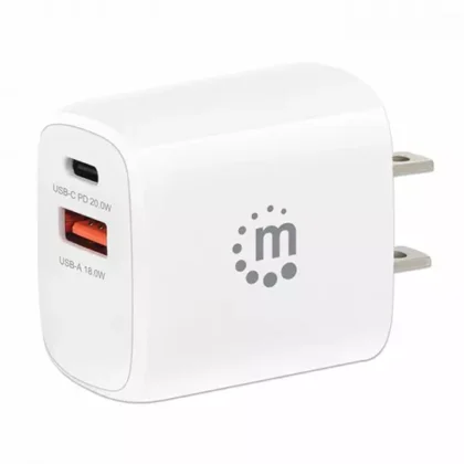 CARGADOR DE PARED MANHATTAN 20W USB A 3.0, USB C, BLANCO