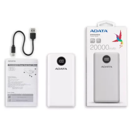 CARGADOR PORTÁTIL ADATA P20000QCD, 20.000MAH, BLANCO