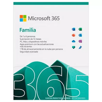 MICROSOFT OFFICE 365 FAMILY DE 1 A 6 PERSONAS VIGENCIA 1 AÑO WINDOWS 10, 11, MACOS, IOS Y ANDROID 6 USUARIOS