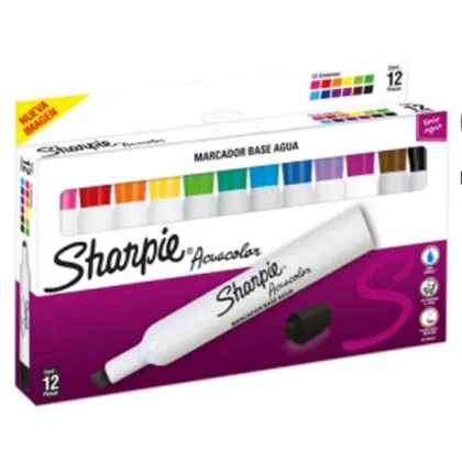MARCADOR BEROL SHARPIE ACUACOLOR 12 PZ COLORES SURTIDOSESTUCHE DE MARCADORES BASE AGUA
