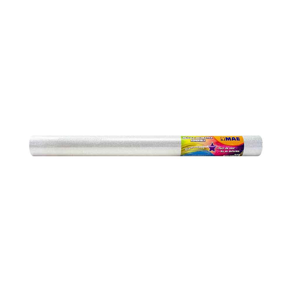 PLASTICO ADHERIBLE CON GLITTER MAE 45CMX3M PLATA