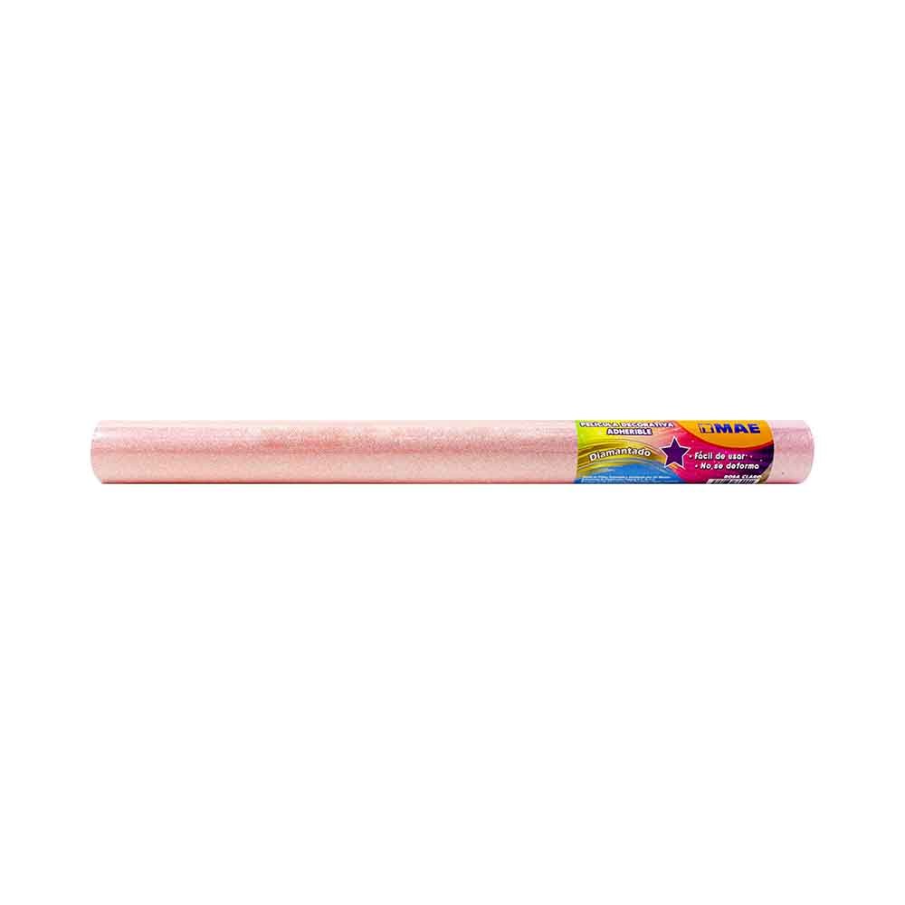 PLASTICO ADHERIBLE CON GLITTER MAE 45CMX3M ROSA CLARO