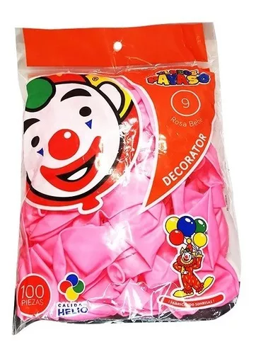 GLOBOS NO.9 PAYASO COLOR ROSA MEX 100PZ