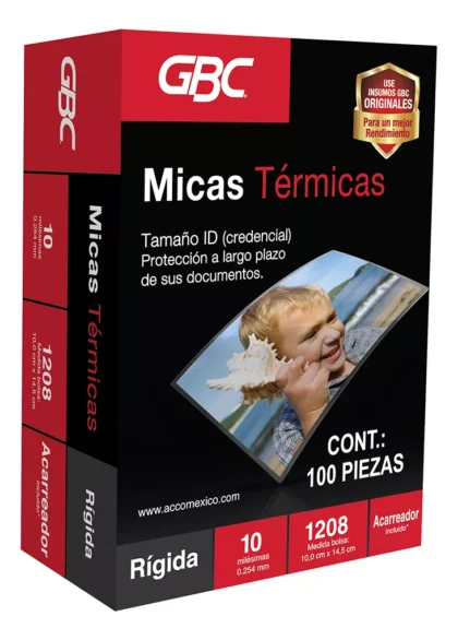 MICA TERMICA GBC 10X14.5CM 1208 10 MILESIMAS CON 100 PIEZAS
