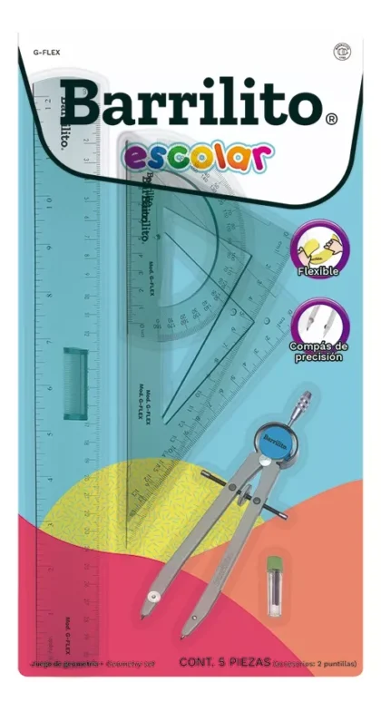JUEGO DE GEOMÉTRICO G-FLEX FLEXIBLE CON COMPAS DE PRECISIÓN BARRILITO