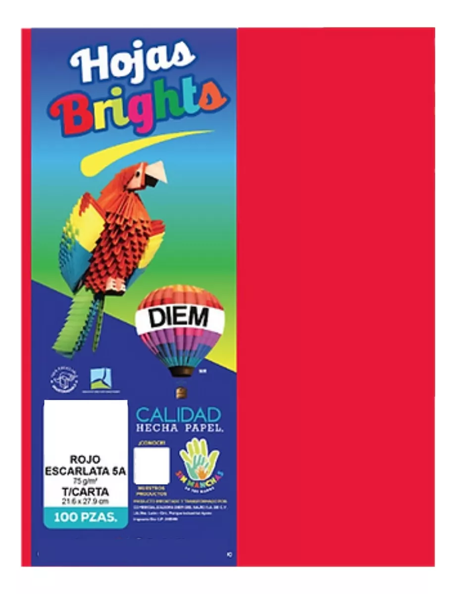 PAPEL BOND DIEM BRILL TAMAÑO CARTA ROJO ESCARLATA 5A