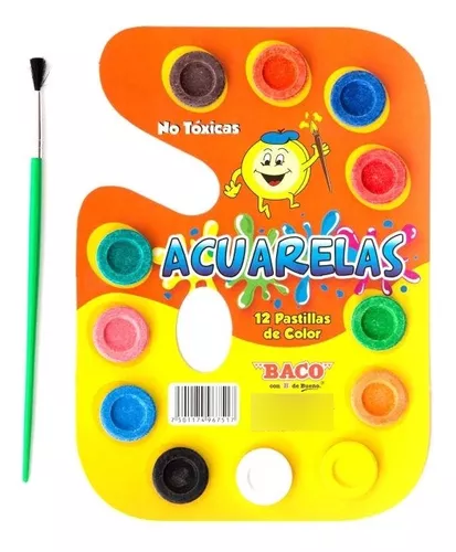 ACUARELA BACO CARTON CON 12 COL Y PINCEL