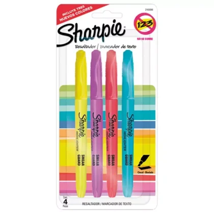 RESALTADOR BEROL SHARPIE POCKET PAQUETE CON 4 PIEZAS COLORES FLUORESCENTES SURTIDOS