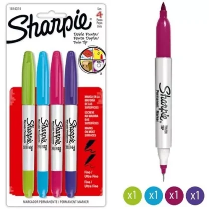 MARCADOR BEROL SHARPIE DOBLE PUNTA SURTIDO 4 PZAS
