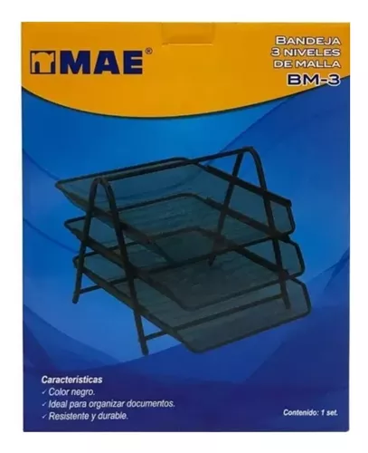 CHAROLA MALLA MESH MAE 3 NIVELES TAMAÑO CARTA NEGRO