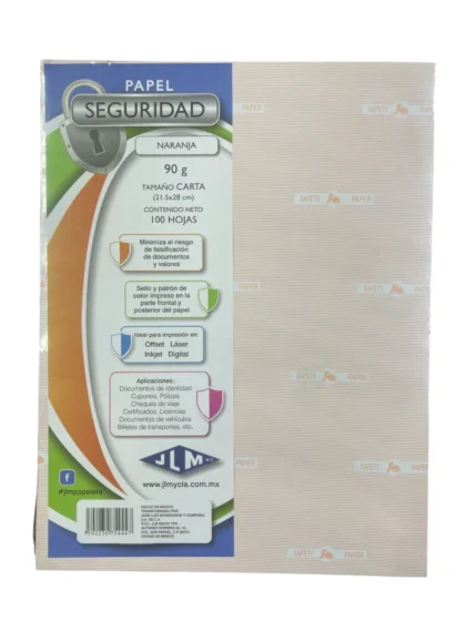 PAPEL SEGURIDAD JLM CARTA 44K NARANJA