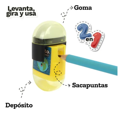 SACAPUNTAS BARRILITO GIRABLE CON GOMA EDICION ESPACIAL